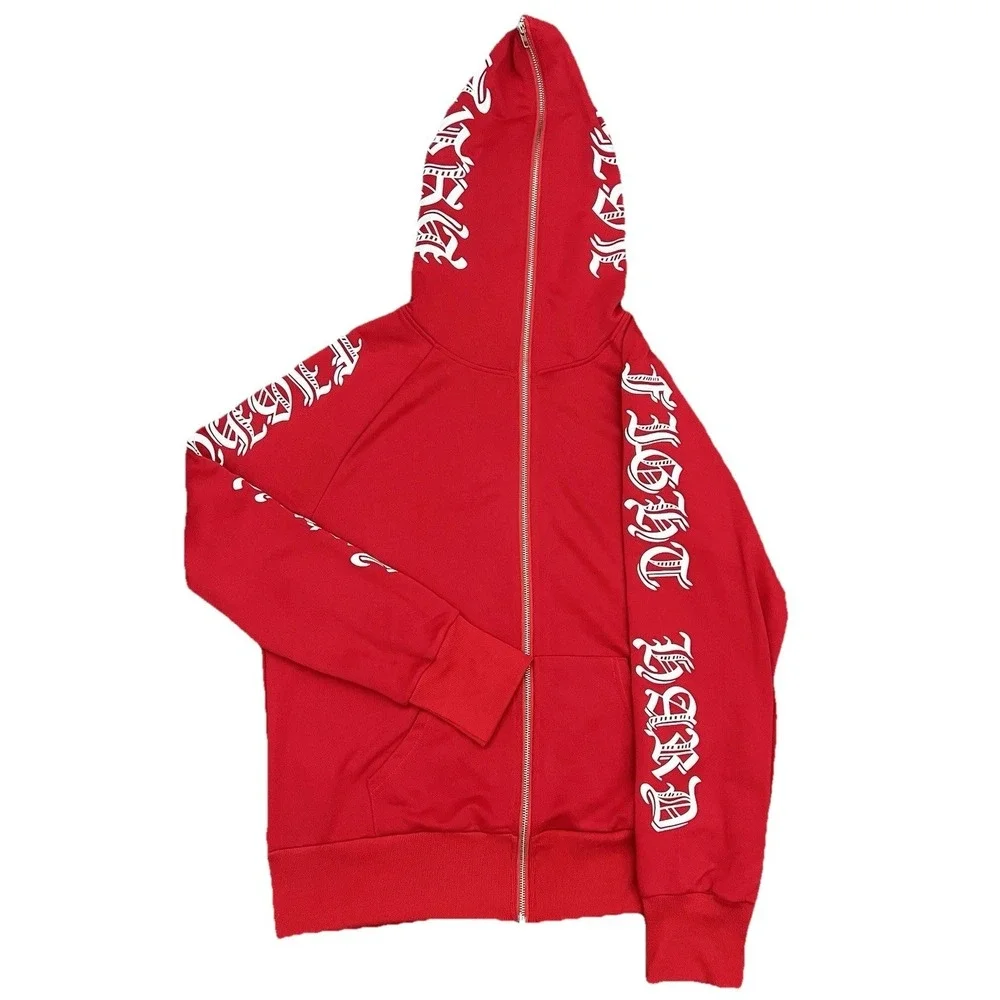SHEIN EMRG EMRG Jacket Full Zip Hoodie Size L  Graphic Fight Hard Red  White - Picture 3 of 9